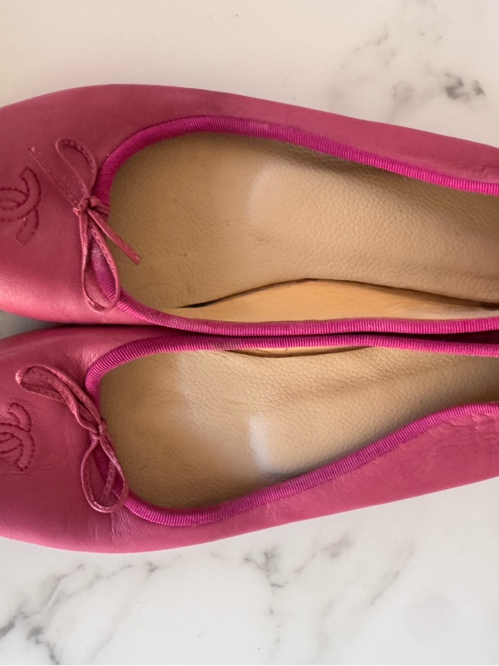 CHANEL Hot Pink Leather Ballet Flats with Bow